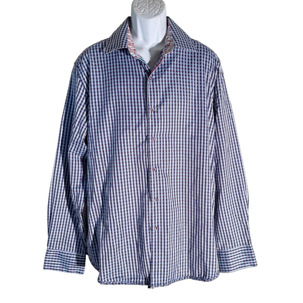 ROBERT GRAHAM‎ Men's Long Sleeve Button Down Blue White Checker Shirt 2XL